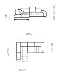Baggio elektrisk sofa (280 × 196 cm)