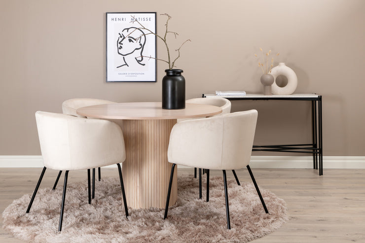 Spisesett Berit stoler & Bianca Sandfarge ⌀110 cm