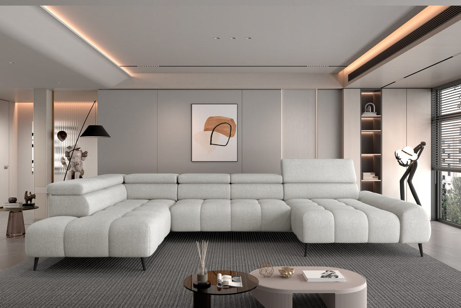 U-sofa Mavel XL (367 × 208 cm) med elektrisk skyvedel