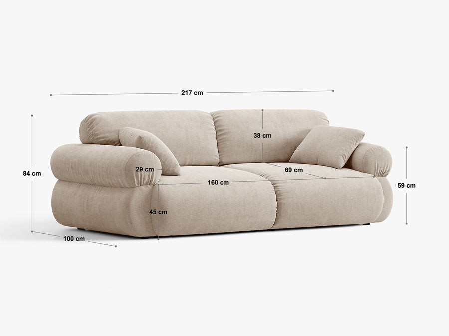 Sofa Ophelia – fløyel / 217 × 100 cm