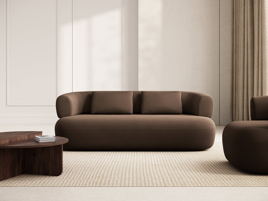 Jenny – 2-seters sofa i brun fløyel med buet design, 178 x 90 cm