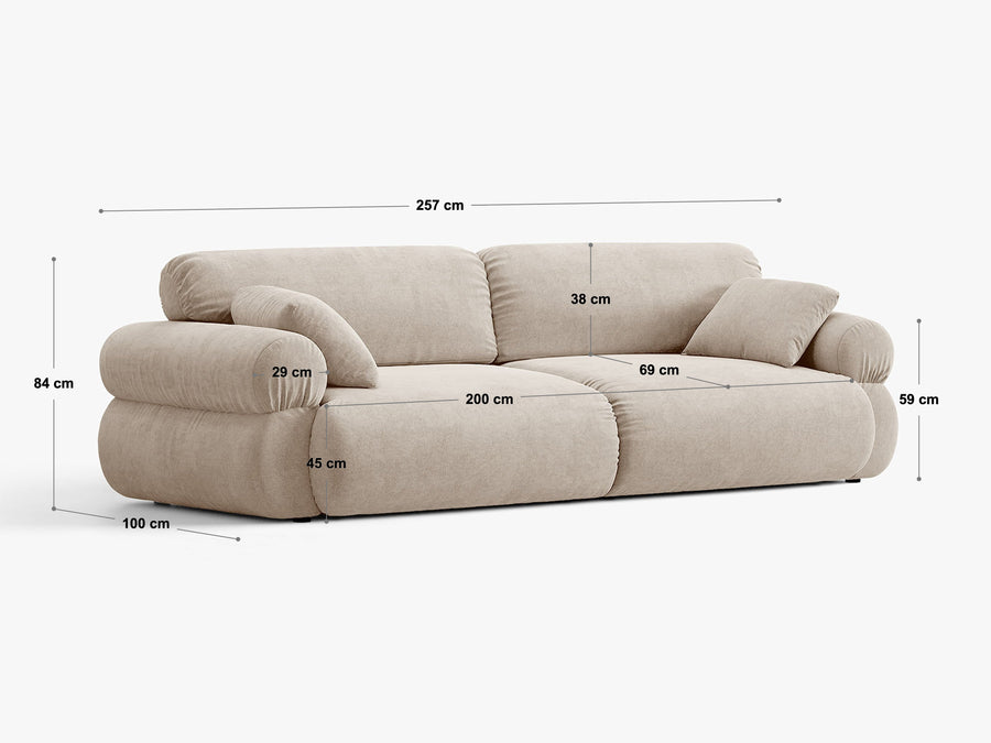 Sofa Ophelia – fløyel / 257 × 100 cm