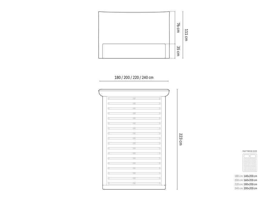 Oppbevaringsseng Kaelle med sengegavl – 180 × 223 cm