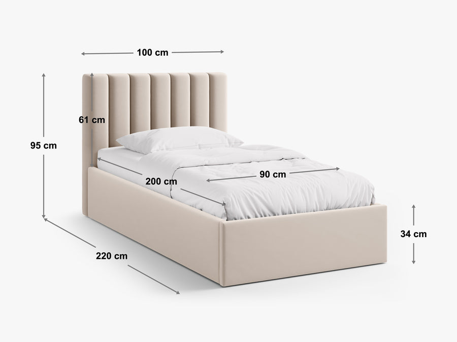 Sengeramme Allison med oppbevaring og sengegavl – 100 × 220 cm
