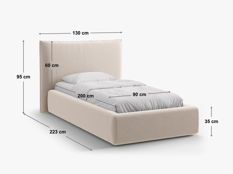 Sengeramme Kaelle med sengegavl og oppbevaring – 130 × 223 cm