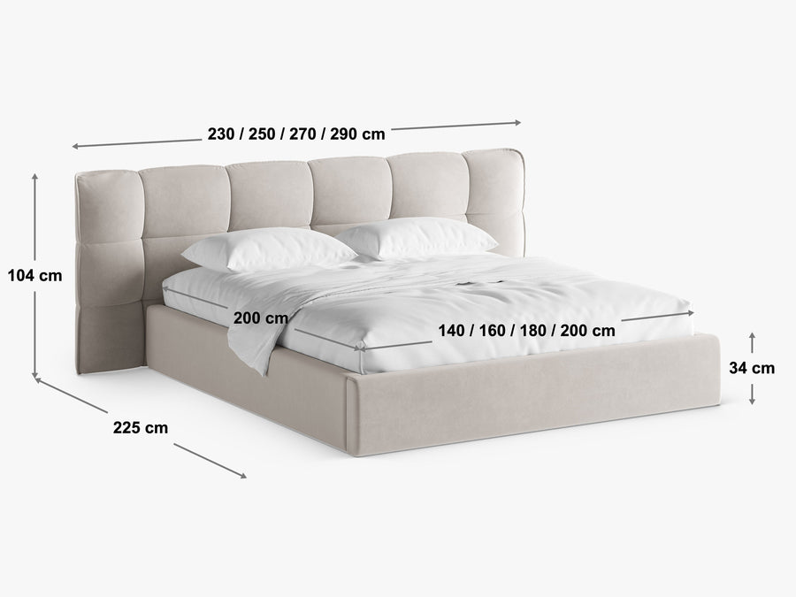 Sengeramme Eric med sengegavl og oppbevaring – 230 × 225 cm