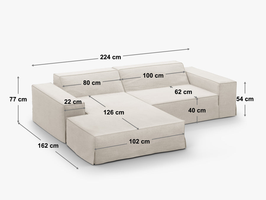 Modulær hjørnesofa Jodie – 224 × 162 cm