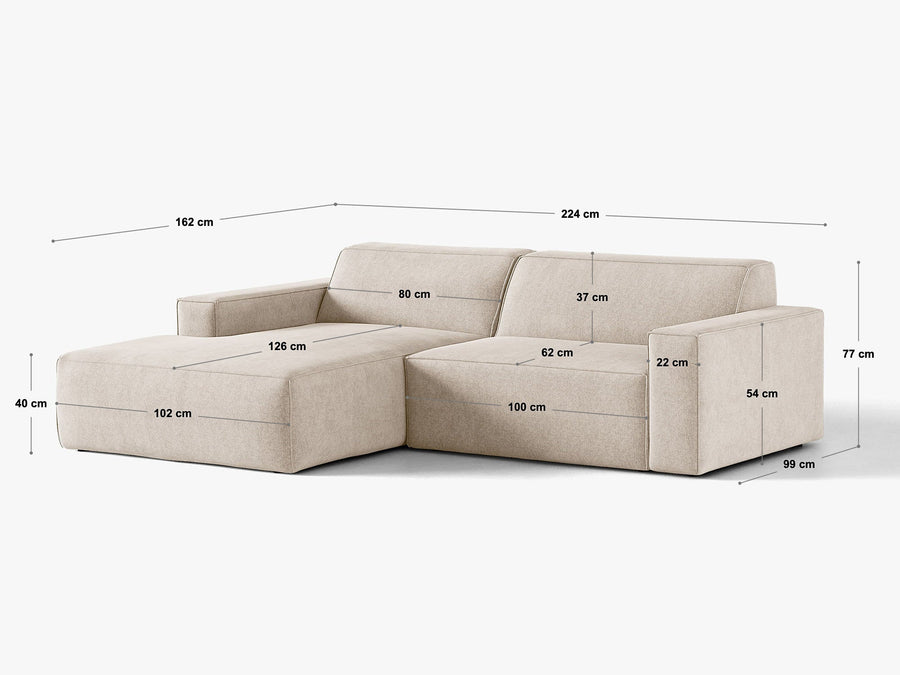 Modulær hjørnesofa Jodie – 224 × 162 cm