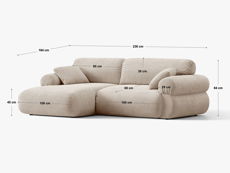 Hjørnesofa Ophelia – fløyel venstre / 236 × 164 cm