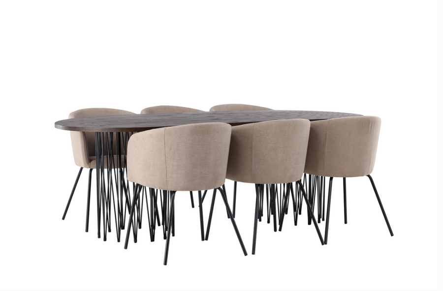 Berit & Stone spisegruppe med 6 stk stoler