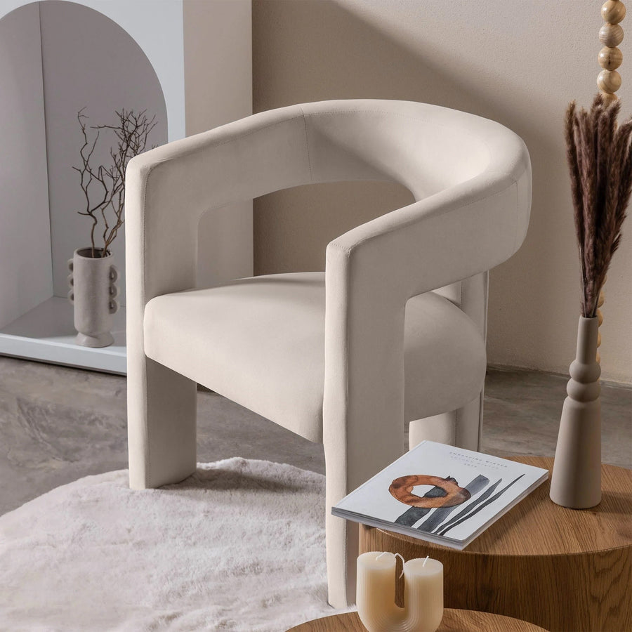 Lenestol Lory – fløyel / lys beige