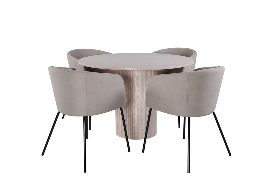Spisesett Berit stoler & Bianca Sandfarge ⌀110 cm
