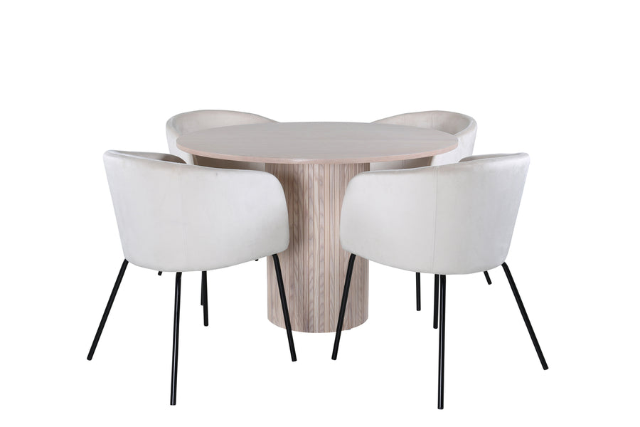 Spisesett Berit stoler & Bianca Sandfarge ⌀110 cm