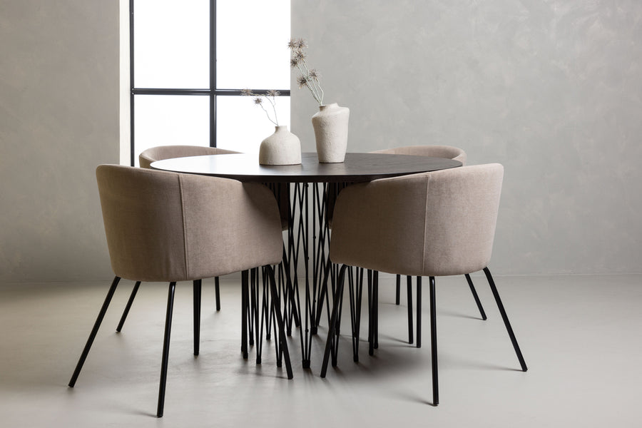Spisesett 4 Berit stoler & Stone bord ⌀120cm