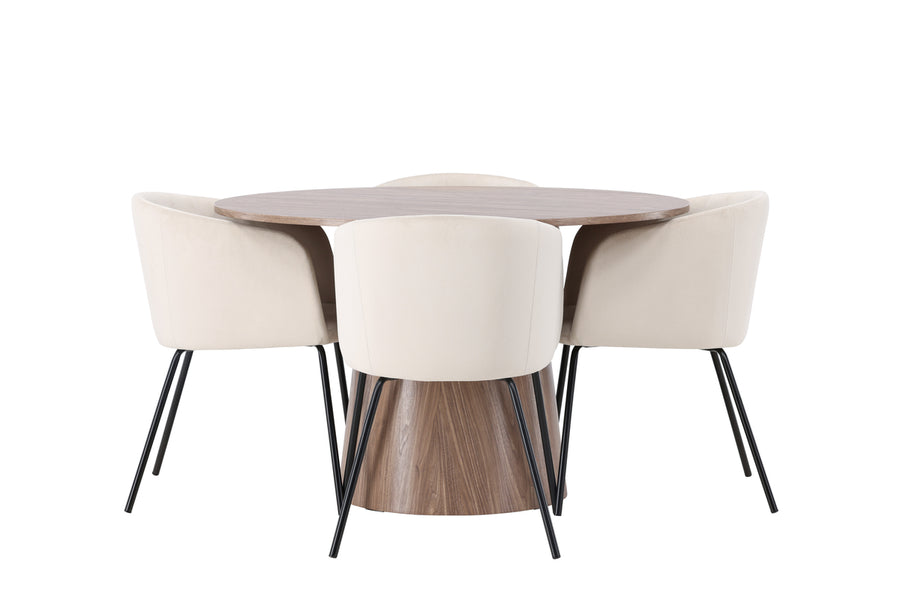 Spisesett 4 Berit stoler & Lanzo bord ⌀120 cm