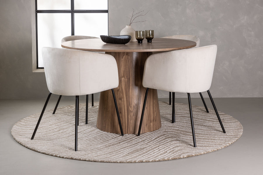 Spisesett 4 Berit stoler & Lanzo bord ⌀120cm