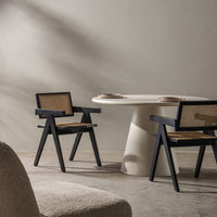 Spisestol FREJA Svart / Natur Rattan