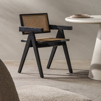 Spisestol FREJA Svart / Natur Rattan