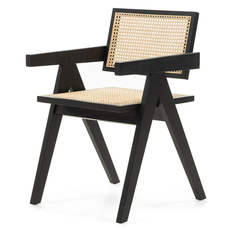 Spisestol FREJA Svart / Natur Rattan