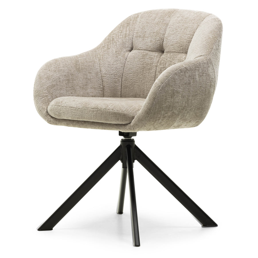 Santos Spisestol med Sving – Lysebeige Stoff og Sorte Metallben