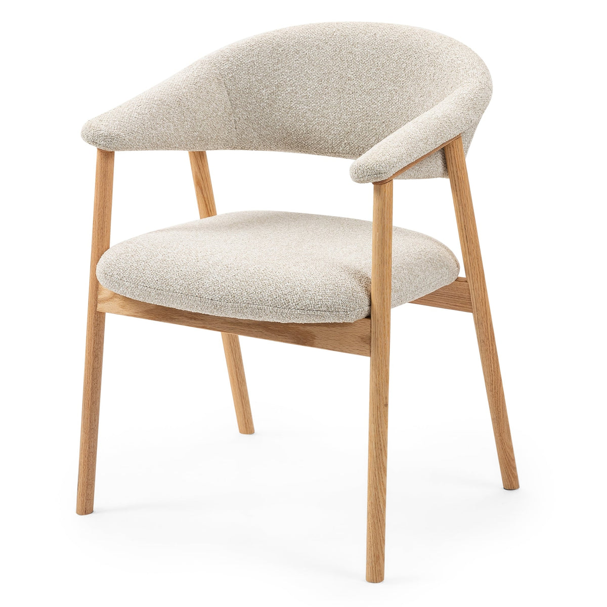 Capri spisestol – lys beige stoff med ben i heltre eik