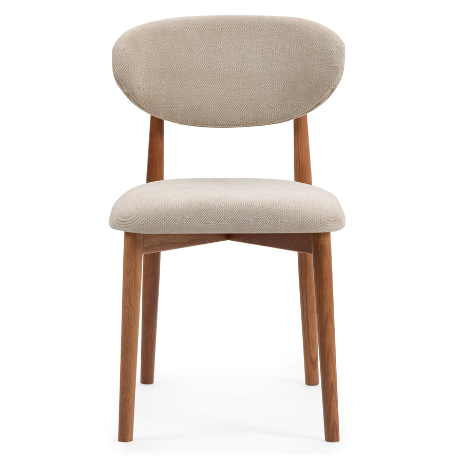 Merano spisestol – beige tekstil og eikeben i lys valnøtt