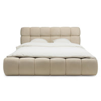 Nexo kontinentalseng – 160×200 cm, beige, med oppbevaring og myke organiske former