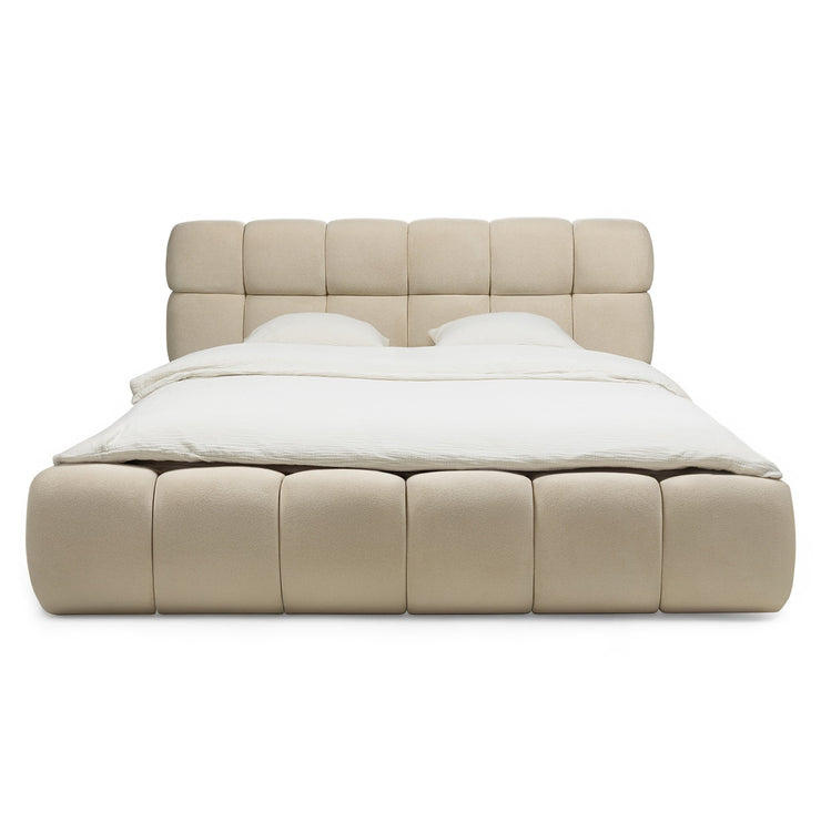 Nexo kontinentalseng – 160×200 cm, beige, med oppbevaring og myke organiske former