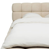 Nexo kontinentalseng – 160×200 cm, beige, med oppbevaring og myke organiske former