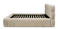 Nexo kontinentalseng – 160×200 cm, beige, med oppbevaring og myke organiske former