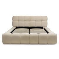 Nexo kontinentalseng – 160×200 cm, beige, med oppbevaring og myke organiske former