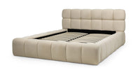Nexo kontinentalseng – 160×200 cm, beige, med oppbevaring og myke organiske former