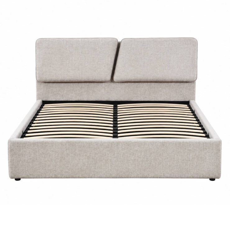 Polstret seng Taro – med ramme og oppbevaring / lys beige / 160x200 cm
