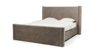 Zeni seng 160×200 – beige chenille med oppbevaring og høy gavl