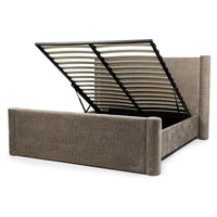 Zeni seng 160×200 – beige chenille med oppbevaring og høy gavl