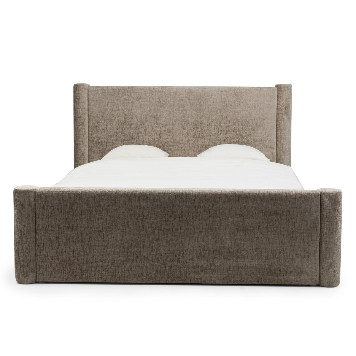 Zeni seng 160×200 – beige chenille med oppbevaring og høy gavl