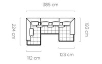Hjørnesofa Seledo XL 385x224cm. (med elektrisk skyvedel)