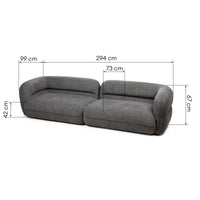 Luvio 4-seters sofa – grå chenille med myke, avrundede former