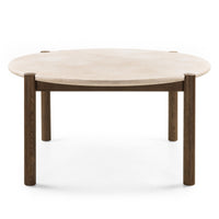 Bruna spisebord 150 cm – rund bordplate i kremfarget marmor og dyp eik (mocha)