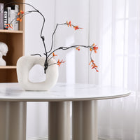 Kairo rundt spisebord – 120 cm, marmordekor og mørk beige base