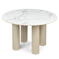 Kairo rundt spisebord – 120 cm, marmordekor og mørk beige base