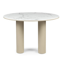 Kairo rundt spisebord – 120 cm, marmordekor og mørk beige base