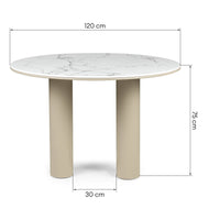 Kairo rundt spisebord – 120 cm, marmordekor og mørk beige base