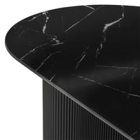 Ribeira ovalt spisebord – 180×90 cm, sort marmoreffekt og dekorlameller