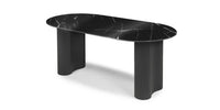 Ribeira ovalt spisebord – 180×90 cm, sort marmoreffekt og dekorlameller