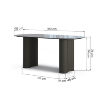 Ribeira ovalt spisebord – 180×90 cm, sort marmoreffekt og dekorlameller