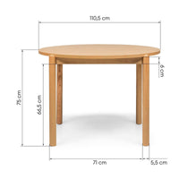 Spisebord Yoko – gummitre med askfinér / natur / rund, 110.5 cm