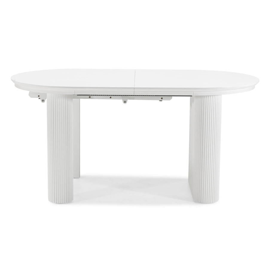 Audrey spisebord – uttrekkbart, ovalt 160–240 cm, hvit med riflet base