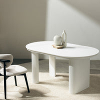 Audrey spisebord – uttrekkbart, ovalt 160–240 cm, hvit med riflet base