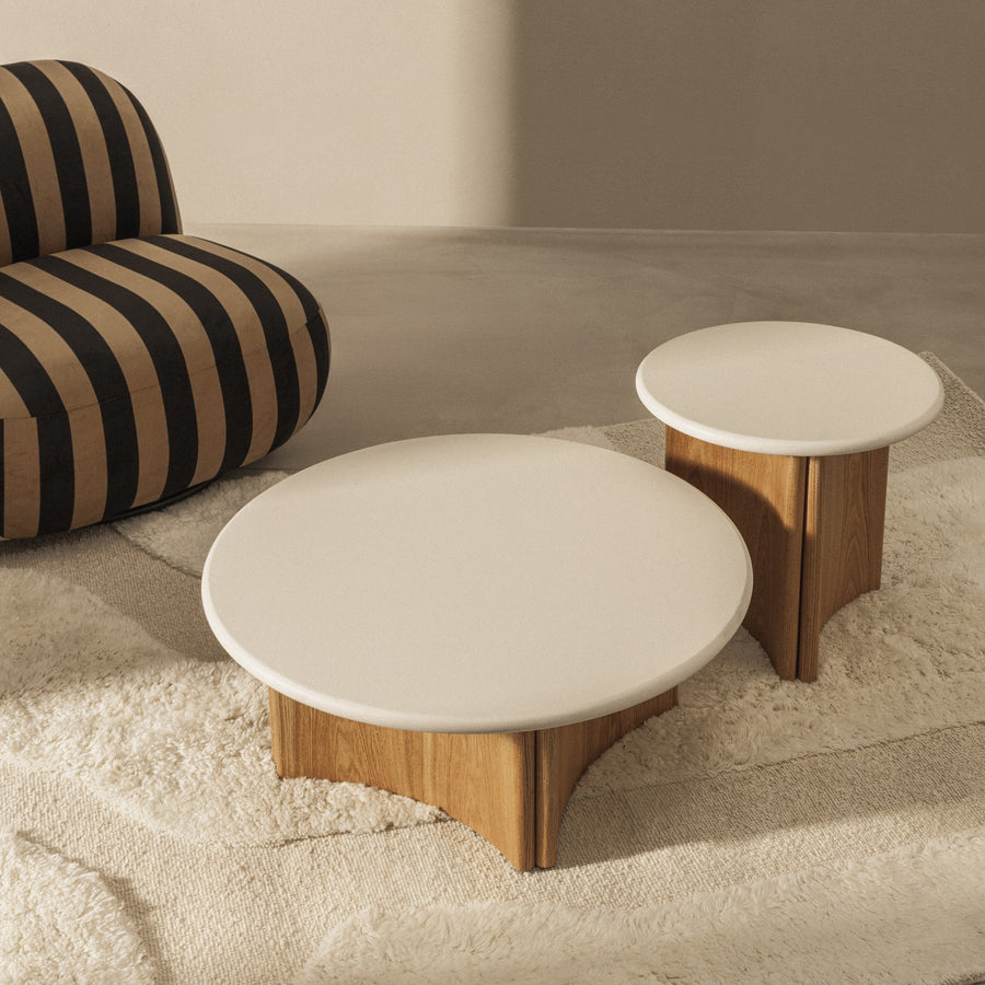 Sidebord Marlo II – mikrosement / kremhvit / eik / 50 cm